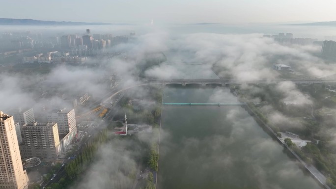 大同御河平流雾航拍