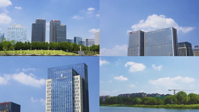 郑州龙子湖广场建筑延时摄影蓝天白云