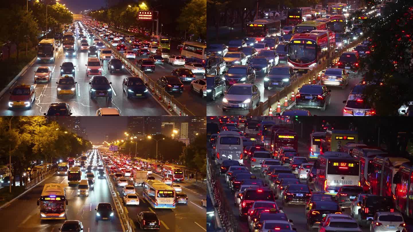 车流量大城市晚高峰-下班人群堵车交通拥堵