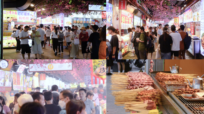 东门美食街美食一条街实拍铁板鱿鱼视频素材