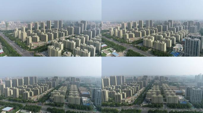 潍坊城市高楼大厦耸立公路交通航拍