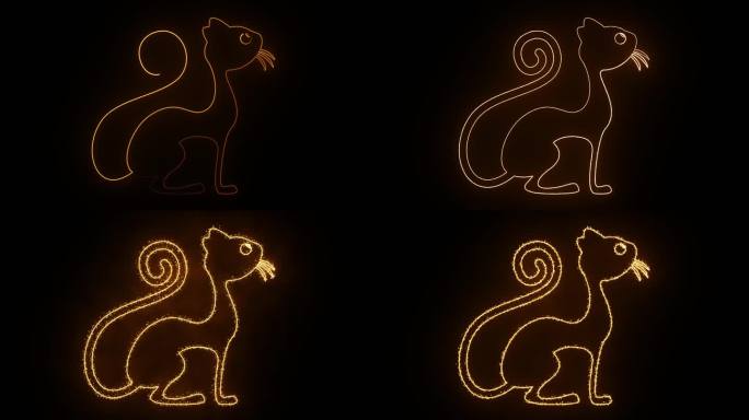 猫轮廓描边图形发光