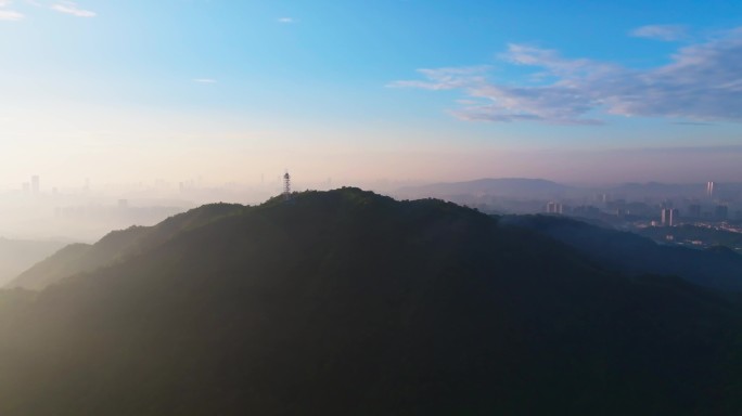 4K长沙谷山森林公园日出城市航拍