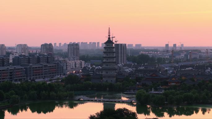 航拍江苏省淮安市涟水县五岛公园城市风光