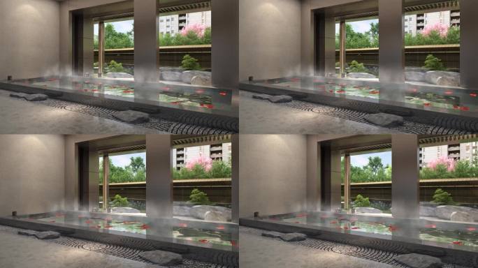 高端室内温泉水池景观动画素材