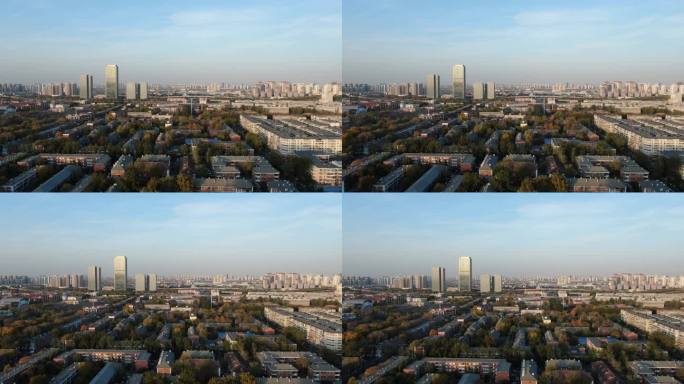 清晨宁静的城市航拍空镜