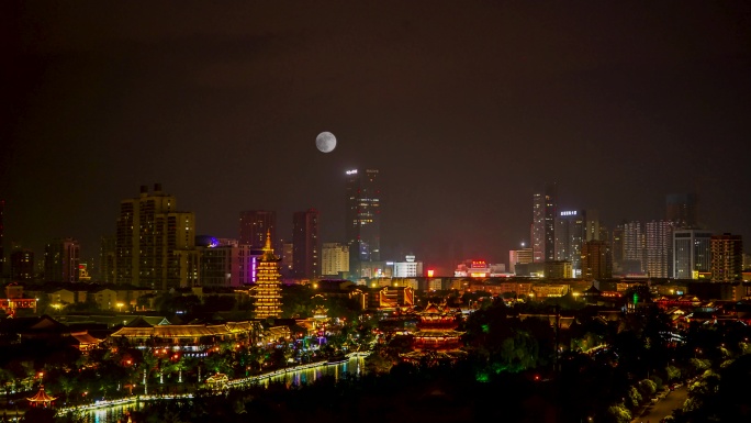 淮安大月亮延时 十里运河文化长廊夜景