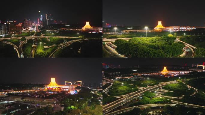 4K高清航拍南宁国际会展中心夜景