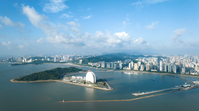 【4k超清】航拍珠海大剧院蓝天延时