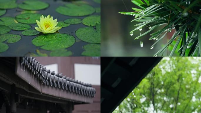 唯美下雨古风屋檐空镜素材