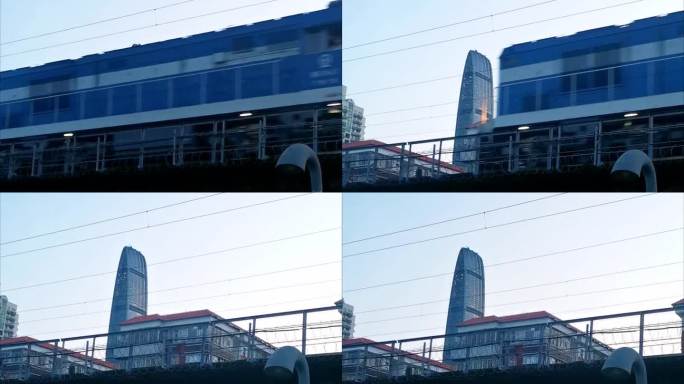 蓝色火车头经过深圳地标   东风7C火车