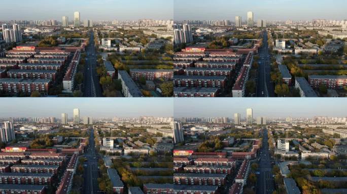 天津清晨宁静的城市航拍空镜