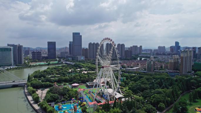 湖州城市大全景 飞凰游乐园