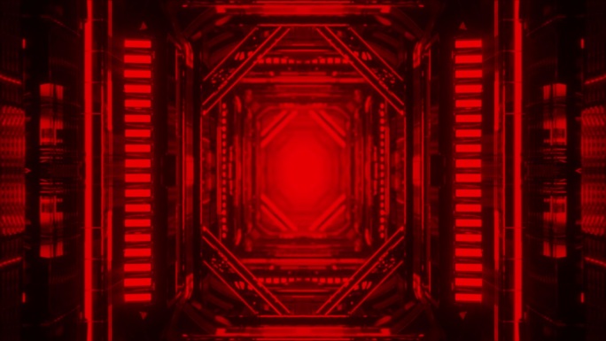 红色频闪灯光隧道空间VJ