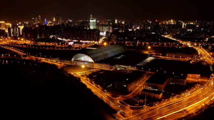 天津站航拍夜景