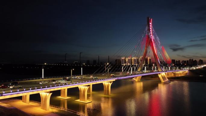 大同开源桥城市夜景航拍