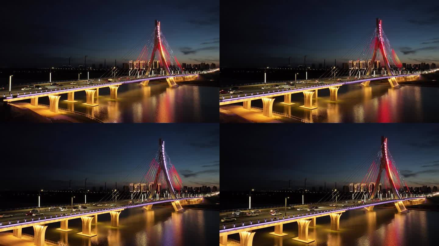 大同开源桥城市夜景航拍
