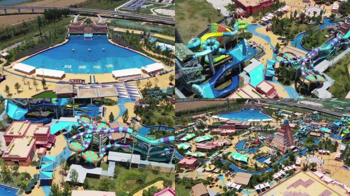 4k航拍西安欢乐谷玛雅海滩水公园