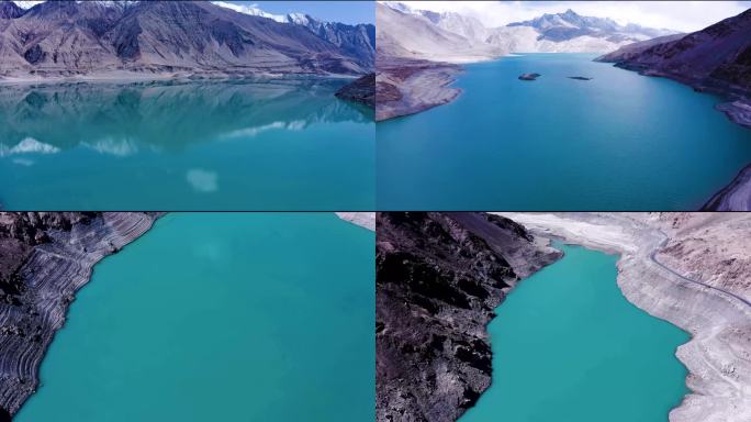 三段新疆喀什塔县班迪尔蓝湖4K航拍视频