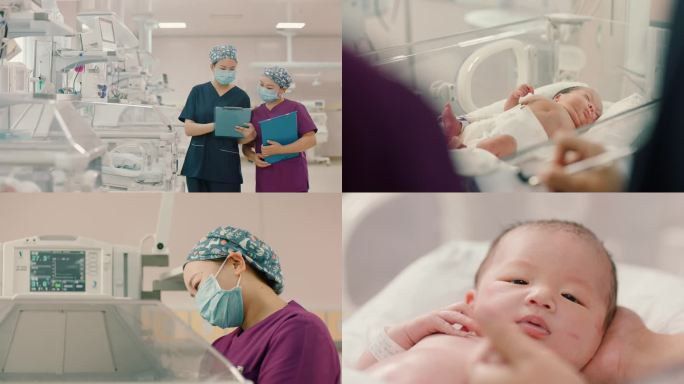 医护人员与保温箱内婴儿互动 保温箱婴儿