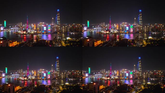 【正版4K素材】航拍上海夜景后退
