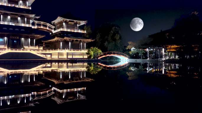 月亮古建筑中秋圆月十五的月亮延时中国风