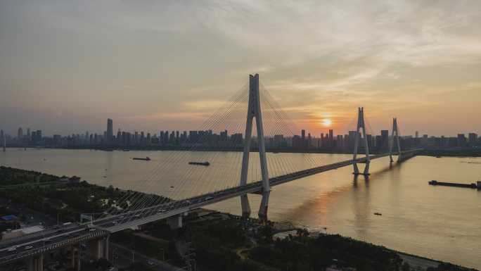 8k武汉二七长江大桥日落延时摄影