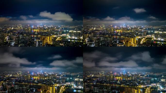 航拍惠州城市夜景片头定向移动延时4k