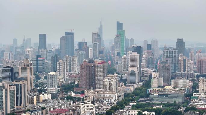 4k航拍南京新街口高楼群楼建筑素材