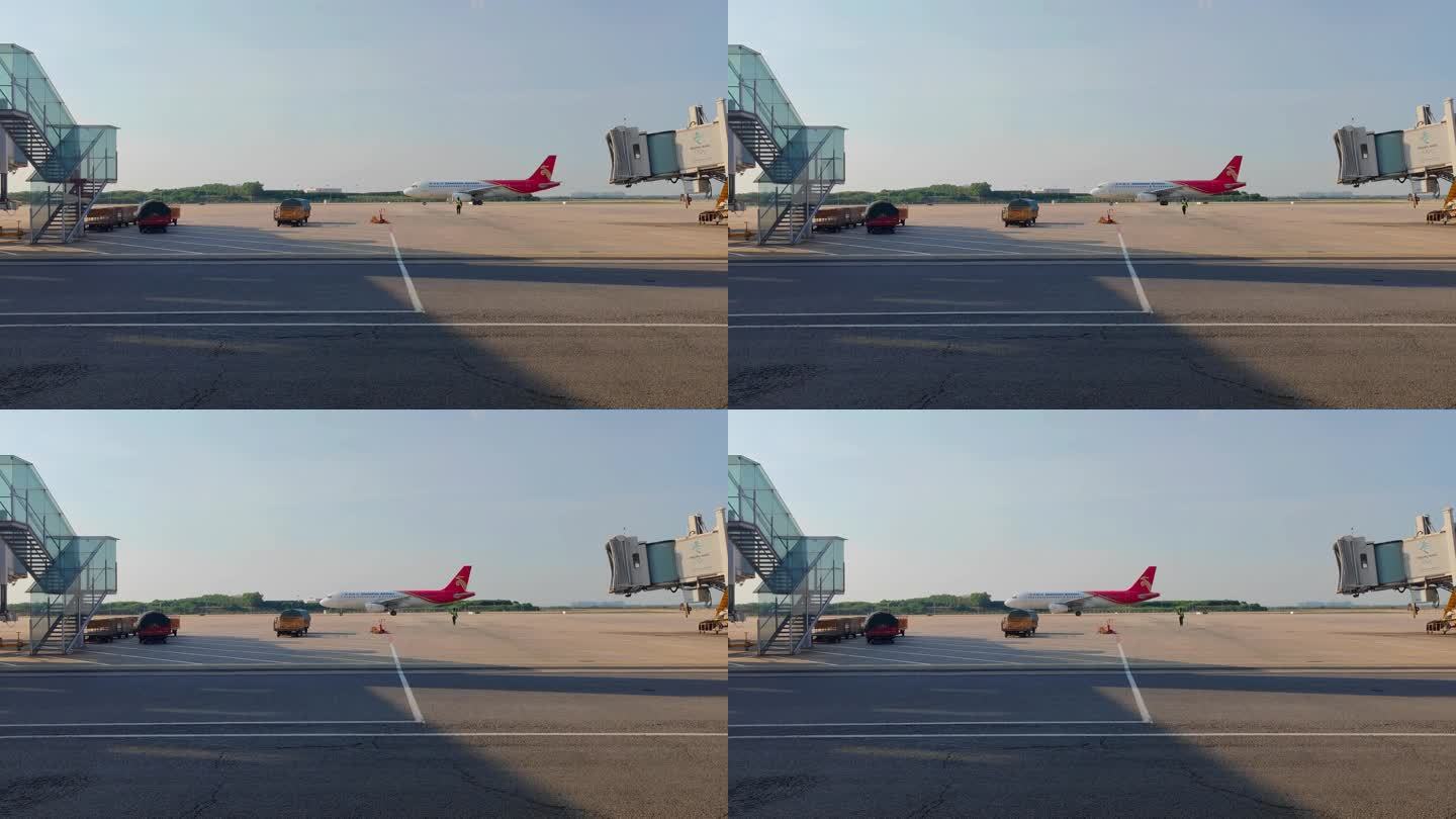 合肥新桥国际机场停机坪上滑行的航班飞机