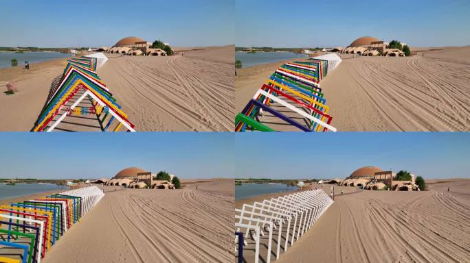 航拍宁夏石嘴山沙湖旅游区时光长廊