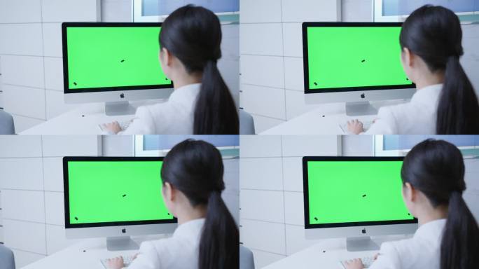 电脑屏保可抠绿幕替换素材 女人绿幕电脑