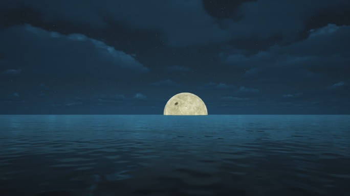 4k 海上生明月②_海面月亮升起
