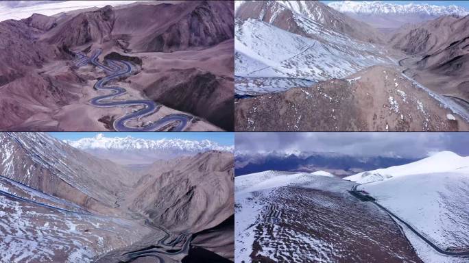 五段新疆喀什地区塔县盘龙古道4K航拍视频
