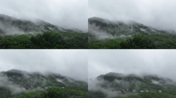 航拍雨后云雾缭绕的山峰