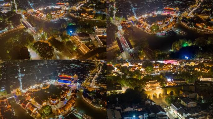 航拍苏州山塘街阊门夜景延时摄影