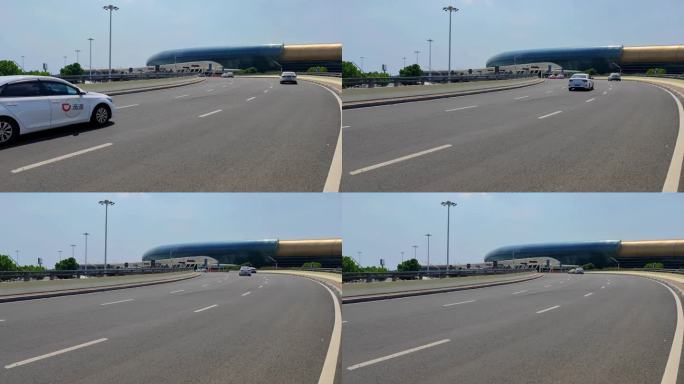 合肥新桥国际机场出发层行驶的送客车辆