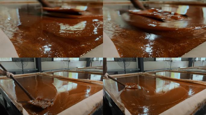 工业糖厂生产糖浆糖水均匀摊平晾晒凝固