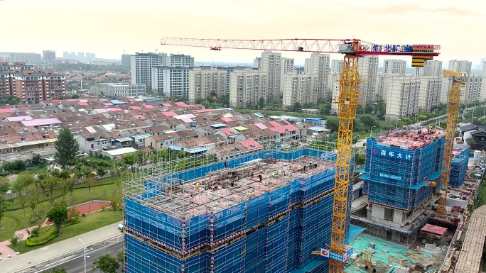 建筑工地楼房塔吊建筑工人