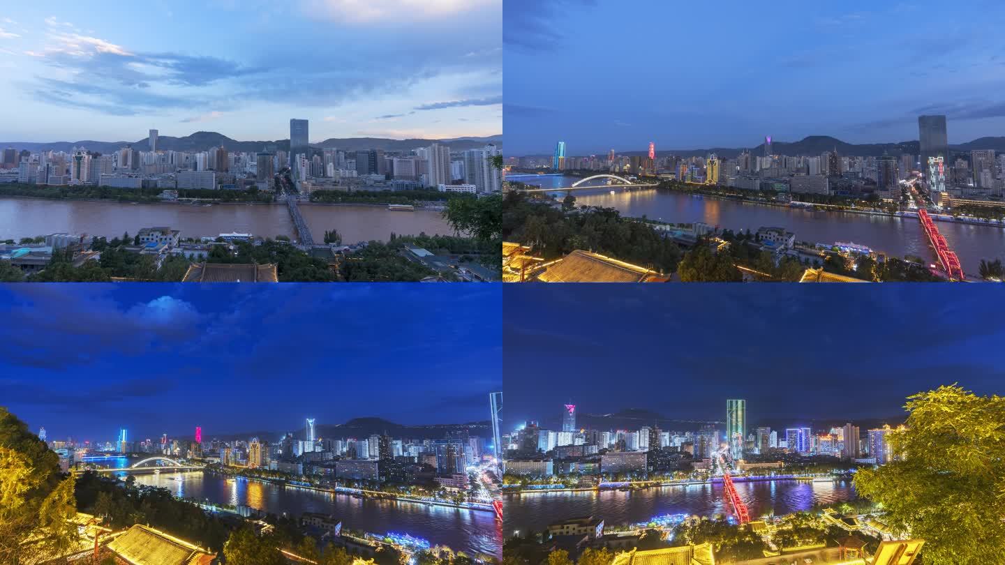 城市黄河日转夜夜景