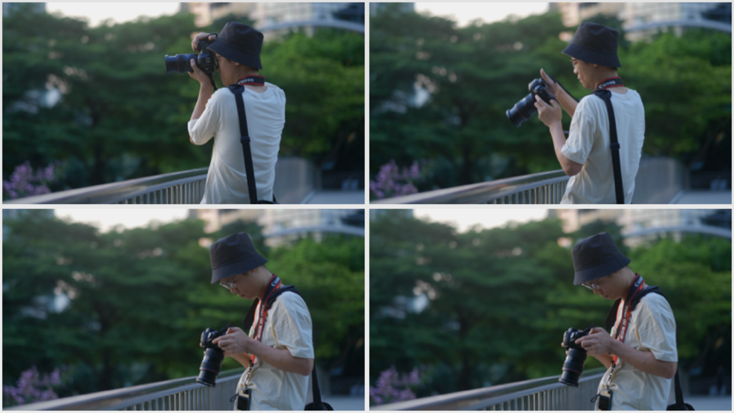 摄影师在天桥上拍照