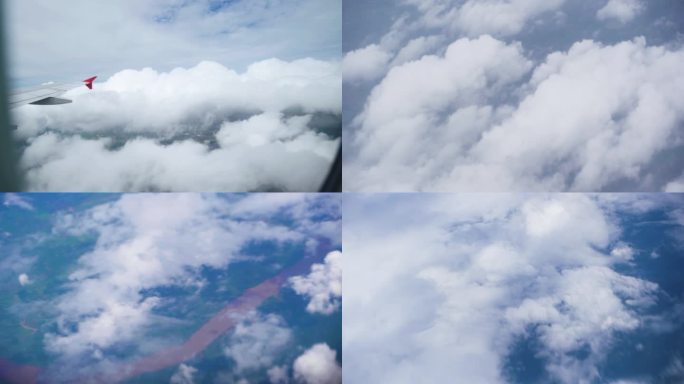 飞机窗外蓝天白云自然风光