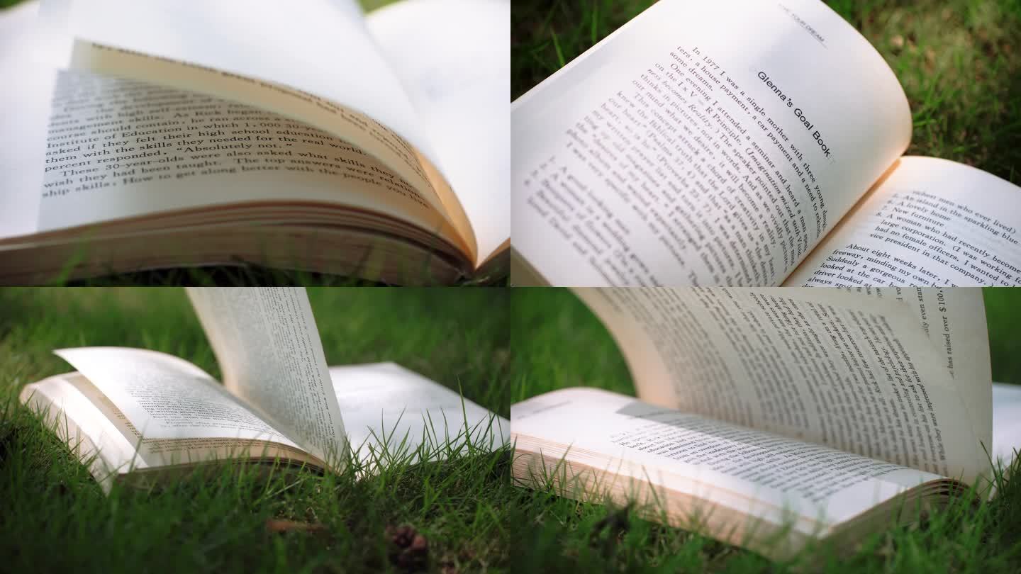 风吹动草地上的书页【原创可商用】