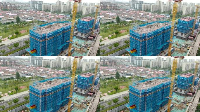 建筑工地楼房塔吊建筑工人