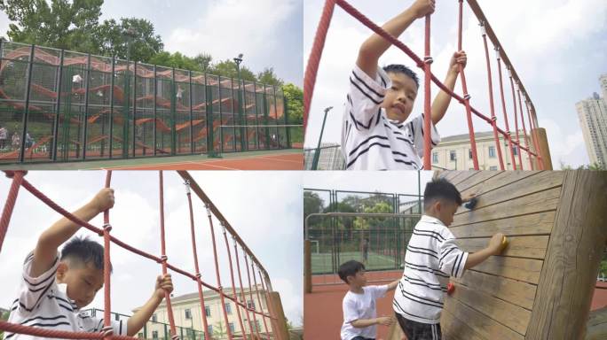 4k儿童公园户外运动 健身 游玩 攀岩