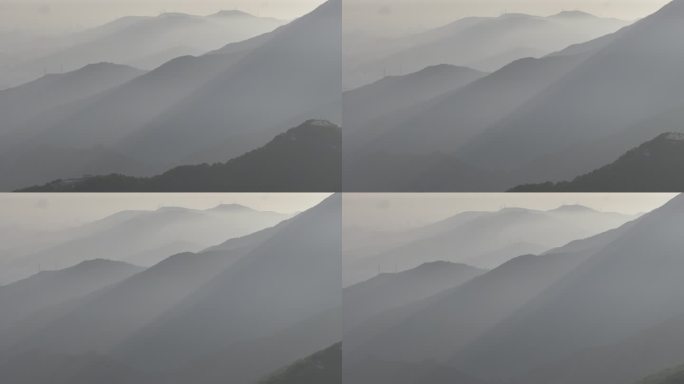 【正版原创】青山山脉层次云雾缭绕朝阳