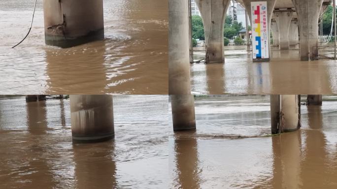 桥墩洪水洪流洪灾洪水暴雨河水上升水位上涨