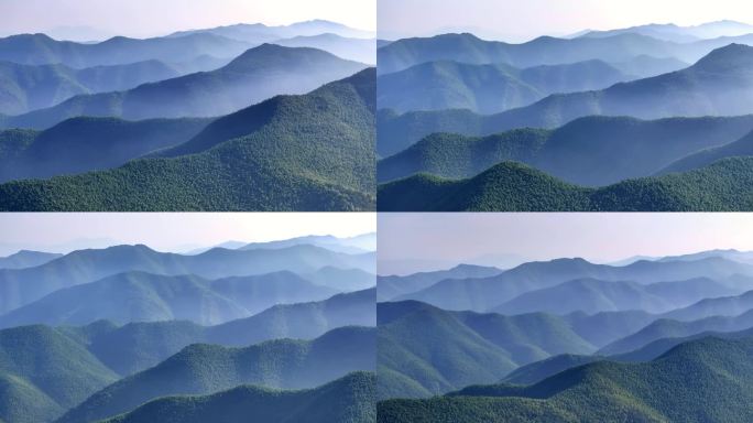 长焦航拍清晨日出群山青山平流雾云海