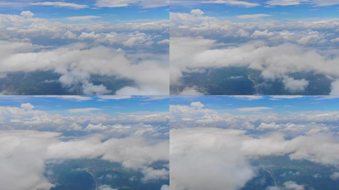 飞机窗外的蓝天白云云景风光