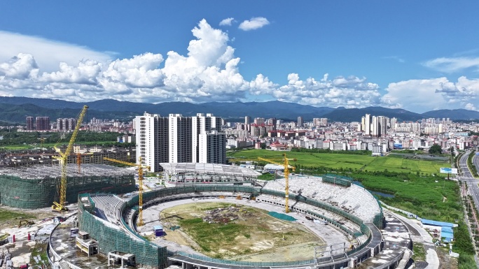 瑞丽市国际文体中心建设工地航拍延时